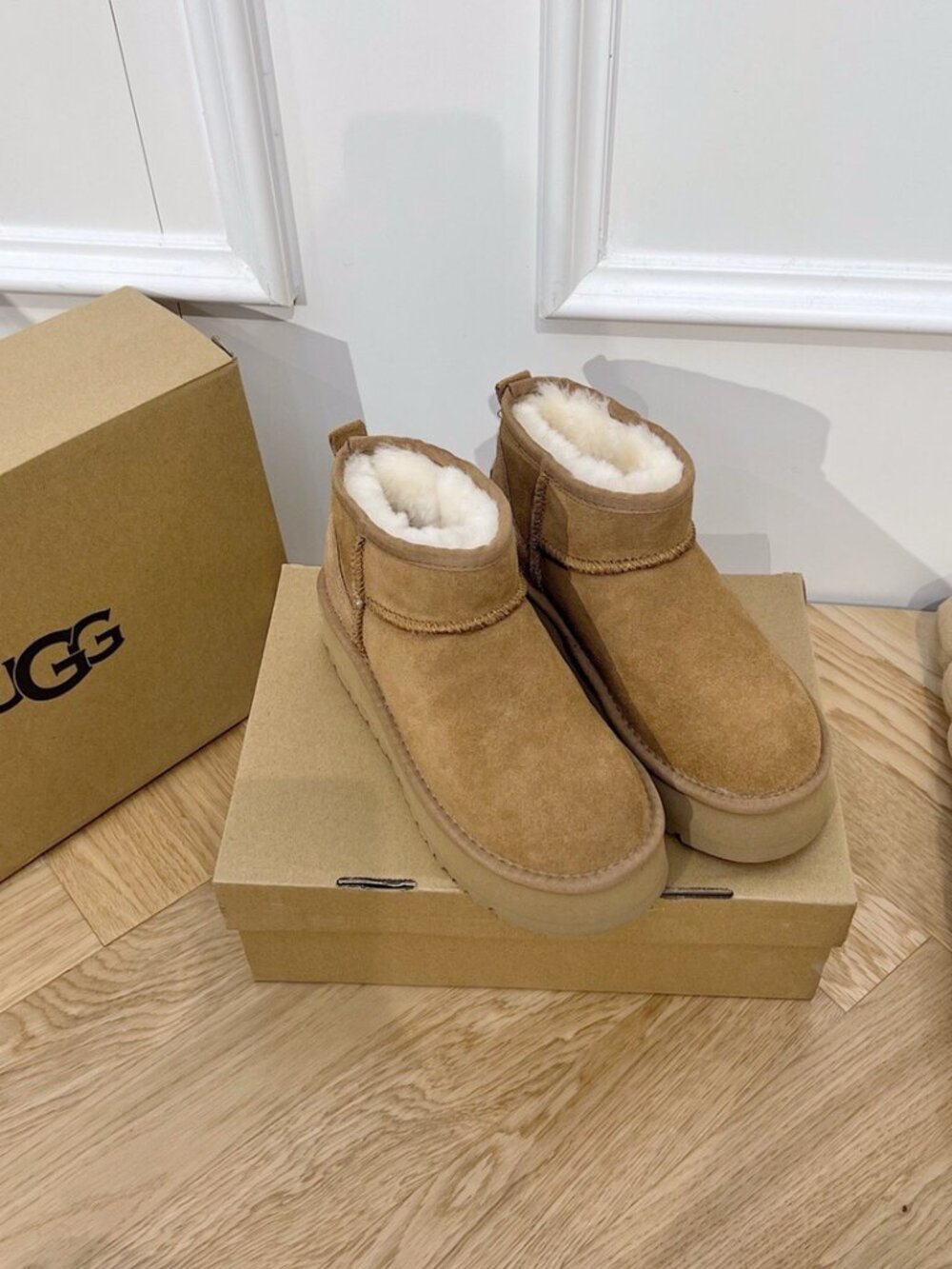 UGG Camel-colored Platform Short Snow Boots